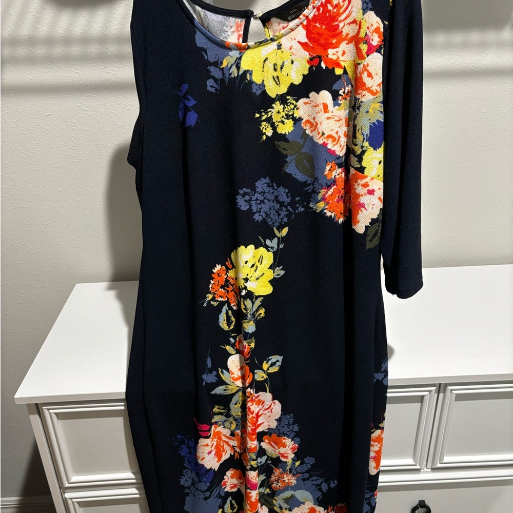 Floral Maxi Dress - Navy with Multicolor Accents